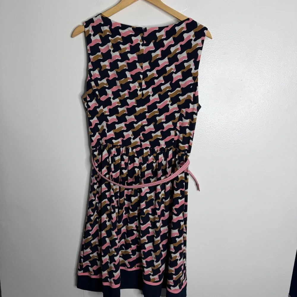 JESSICA HOWARD Navy/Multi Belted Fit &‎ Flare Dress 16 Workwear Casual Preppy